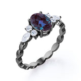 1.35 Carat Oval Cut Lab Created Alexandrite And Diamond Seven Stone Engagement Ring In White Gold