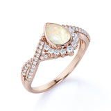 Contour 1.75 Carat Teardrop Shaped Pink Opal and Diamond Antique Infinity Engagement Ring in White Gold