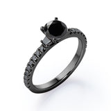 Milgrain Prong Cathedral - 0.75 TCW Round Brilliant Cut Lab Created Black Diamond - Pave Engagement Ring in White Gold