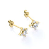 Dainty Sunburst 1.15 Carat Round Certified Moissanite and Diamond Shared Prong Stud Earrings in Yellow Gold