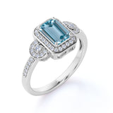 Perfect 1.50 Carat emerald cut Aquamarine and Diamond Halo Engagement Ring in Rose Gold