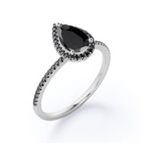 1.45 ct Pear Lab Black Diamond Halo Pave Engagement Ring