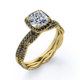 Eternity Crossover - 1.75 TCW Cushion Cut Moissanite with Lab Created Black Diamond - Halo Pave Setting Wedding Set in White Gold