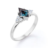 Asymmetric Bezel Set 1 Carat Kite Shaped Lab Created Alexandrite And Diamond Seven Stone Engagement Ring In White Gold