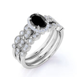 Bestselling 2 Carat Oval cut Lab Black Diamond Trio Wedding Ring Set in White Gold