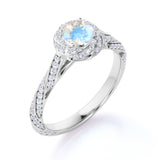 1.25 Carat Round Moonstone and Diamond Engagement Ring in Rose Gold - Blue Moonstone Ring