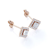 Bezel 4 Prong 0.43 CT TDW Princess Cut Certified Lab Diamond Pave Set Stud Earrings in White Gold