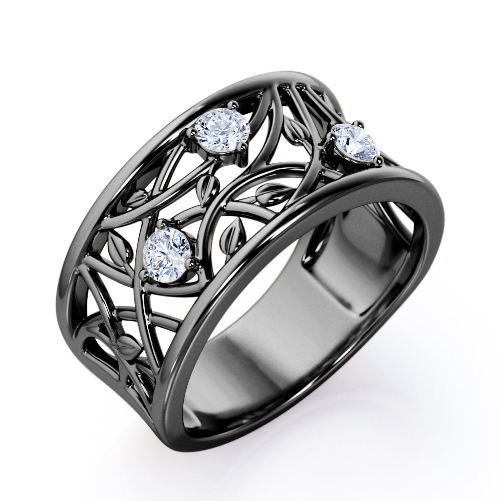 Open Work Curvy Nature Diamonds Ring Band in Rose Gold