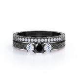 1.25 ct Round Lab Black Diamond Three Stone Bridal Set