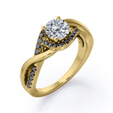 Tensioned Halo Set - 1.25 TCW Round Shaped Moissanite with Lab Created Black Diamond - Semi Pave Infinity Engagement Ring in White Gold