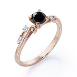 Unique Four Prong 1.05 Carat Round Cut Black Diamond Seven Stone Engagement Ring In Rose Gold