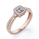 Double Pave Channel 1.5 Carat Round-Shaped Aquamarine Halo Cluster Engagement Ring in  White Gold