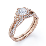 Art Deco 1.50 Carat Round Cut Moissanite Wedding Ring Set