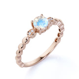 Beaded 1.10 Carat Round Brilliant Rainbow Moonstone and Diamond Classic Engagement Ring in White Gold