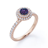 Affordable 1.45 Carat Round Cut Lab Created Alexandrite Double Halo Engagement Ring In White Gold For Her