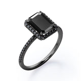 Halo-Style 1.5 TCW Emerald Cut Lab Created Black Diamond Engagement Ring with Pave Accents in White Gold