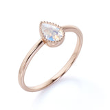 Gypsy Set 1 Carat Teardrop Cut Blue Moonstone and Vintage Milgrain Engagement Ring in White Gold