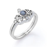 Curved 0.95 Ct Round Salt and Pepper Diamond Wedding Bridal Set