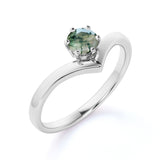 Contour Solitaire 1.25 Carat Round Cut Solid Dendritic Mossy Green Agate Classic Engagement Ring