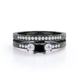 0.5 ct Princess Lab Black Diamond Vintage Bridal Set