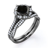 1.50 carat cushion cut Black Diamond infinity bridal set in white gold