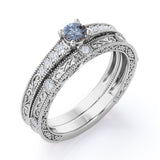 Art Deco 0.55 Ct Round Salt and Pepper Diamond Wedding Ring Set