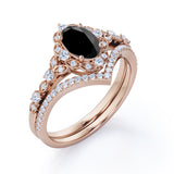 Antique Artdeco 1.25 Oval cut Lab Black Diamond Wedding Bridal Set in Rose Gold