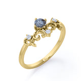 Filigree Solitaire 0.60 Carat Round Cut Fancy Dark Grey Salt and Pepper Diamond Unique Engagement Ring