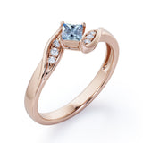 Twisted 7 Stone Ring - 0.55 carat Princess Aquamarine and Moissanite Elegant Engagement Ring in White Gold