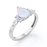 Unique Three Prong 1.35 Carat Tear Drop Precious Fire Opal And Diamond Seven Stone Engagement Ring In Rose Gold