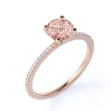 Six Prong Set 1.25 Carat Round Cut Morganite and Diamond Engagement Ring in White Gold