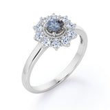 Flower 1 Ct Round Salt and Pepper Diamond Engagement Ring