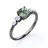 Five Stone 0.6 Carat Round Cut Moss Agate Engagement Ring
