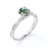 Twisted 1.10 Carat Round Green Moss Agate Engagement Ring