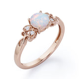 Tiny Butterfly 0.5 carat Round Opal and Diamond Vintage Engagement Ring in Rose Gold