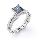 Eternity 1 Ct Square Salt and Pepper Diamond Wedding Ring Set