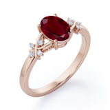 Luxurious Clover Lucky Leaf 0.5 carat Oval Lab-Created Ruby and Diamond Engagement Ring in Rose Gold