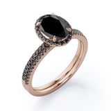 1.7 ct Ovate Lab Black Diamond Halo Wedding Ring Set