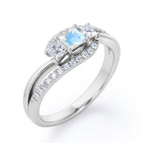 Shared Prongs 1 carat Princess Moonstone and Moissanite Split Shank Band Engagement Ring in White Gold