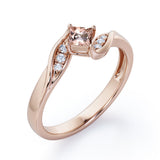 Twisted 7 Stone Ring - 0.55 carat Princess Morganite and Moissanite Elegant Engagement Ring in Rose Gold