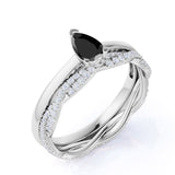 Antique Vintage 1.50 Carat Pear cut Lab Black Diamond Halo Wedding Ring Set for Women in Rose Gold