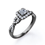0.5 TCW Princess Cut Diamond - Triple Halo Design - Split Shank Pave Engagement Ring - 10K Black Gold