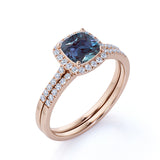 Semi Eternity Pave 1.75 Carat Cushion Cut and Diamond Halo Wedding Set Rings