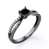 Twisted and Split Pinched Shank 0.65 carat Princess Black Diamonds Elegant Engagement Ring in White Gold