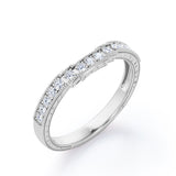 Cinderella Staircase 0.15 TCW Round Shaped Diamond Milgrain Filigree Wedding Band in White Gold