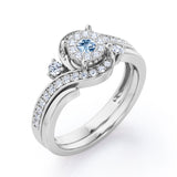 Pave-Prong Design 0.55 TCW Round Shape Aquamarine and Moissanite Bridal Ring Set in White Gold