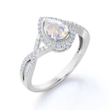 1.50 Carat Teardrop Moonstone Wedding Ring in Rose Gold - Moonstone Minimalist Ring