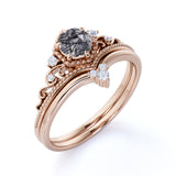 Vintage 0.75 ct Round Cut Black Rutilated Quartz Bridal Set