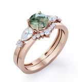 Contour Crown 0.8 Carat Round Moss Agate Bridal Set
