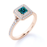 Timeless 1.65 Carat Princess Cut Lab Created Alexandrite And Diamond Double Halo Engagement Ring In White Gold